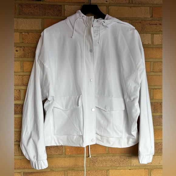 Abercrombie & Fitch Women’s White Hooded zip front Jacket water resistant Medium - Picture 1 of 8